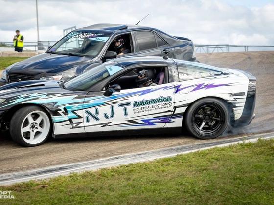 Travis Weiss in the NJT-sponsored Corvette drift car at a regional track competition